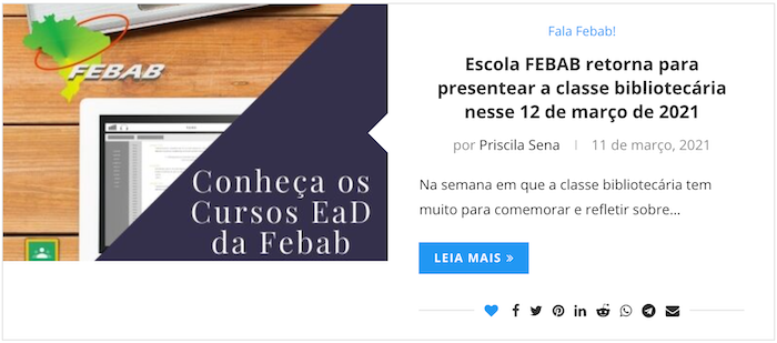 Escola FEBAB retorna para presentear a classe bibliotecária nesse 12 de março de 2021